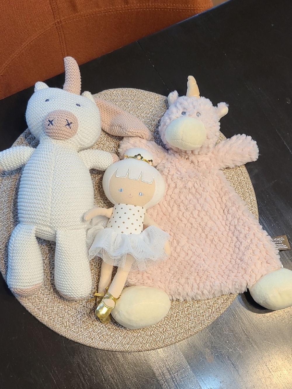 Baby Girl Pink Unicorn Lovie, Ballerina And Orgsnic Unicorn Plush Stuffy Set